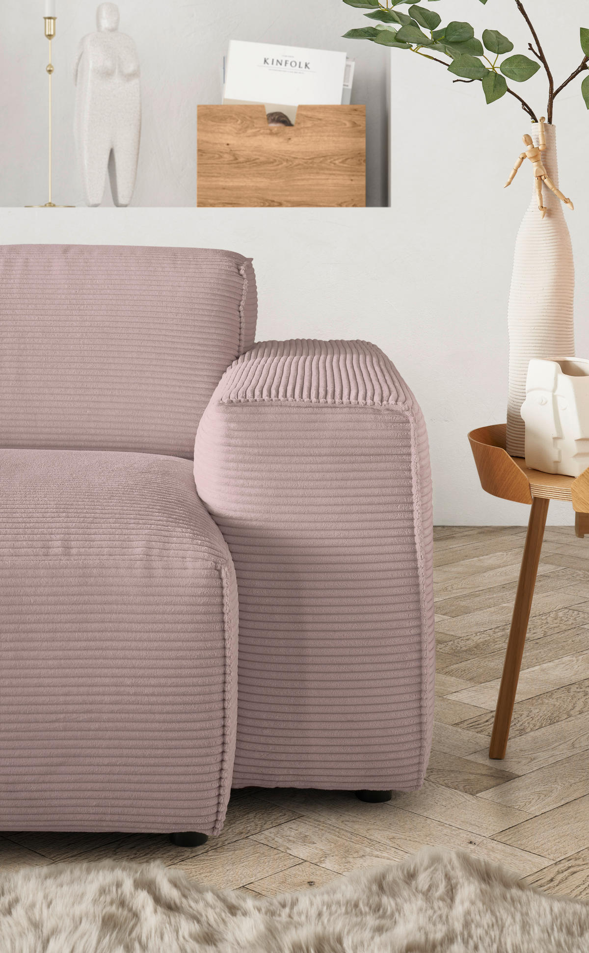 ECKSOFA in Cord Rosa  - Schwarz/Rosa, Design, Kunststoff/Textil (189/300cm) - Pure Home Lifestyle