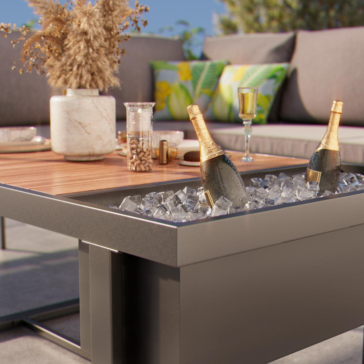 LOUNGEGARNITUR 235/235 cm Akazie massiv Aluminium, Stahl  - Graubraun/Schwarz, MODERN, Holz/Textil (235/235cm) - Ambia Garden