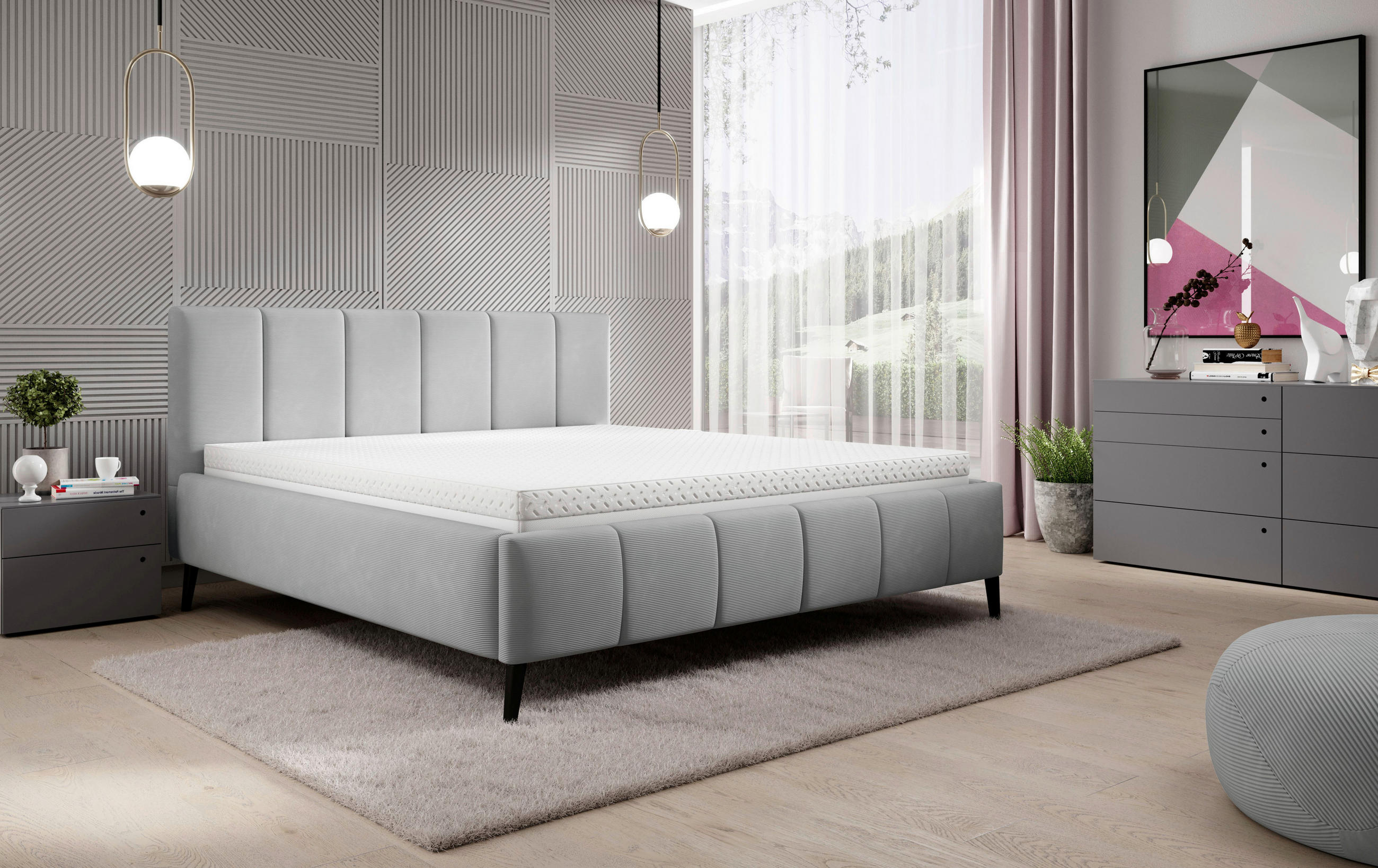 POLSTERBETT 140/200 cm  in Hellgrau  - Hellgrau/Schwarz, Trend, Holz/Textil (140/200cm) - home24