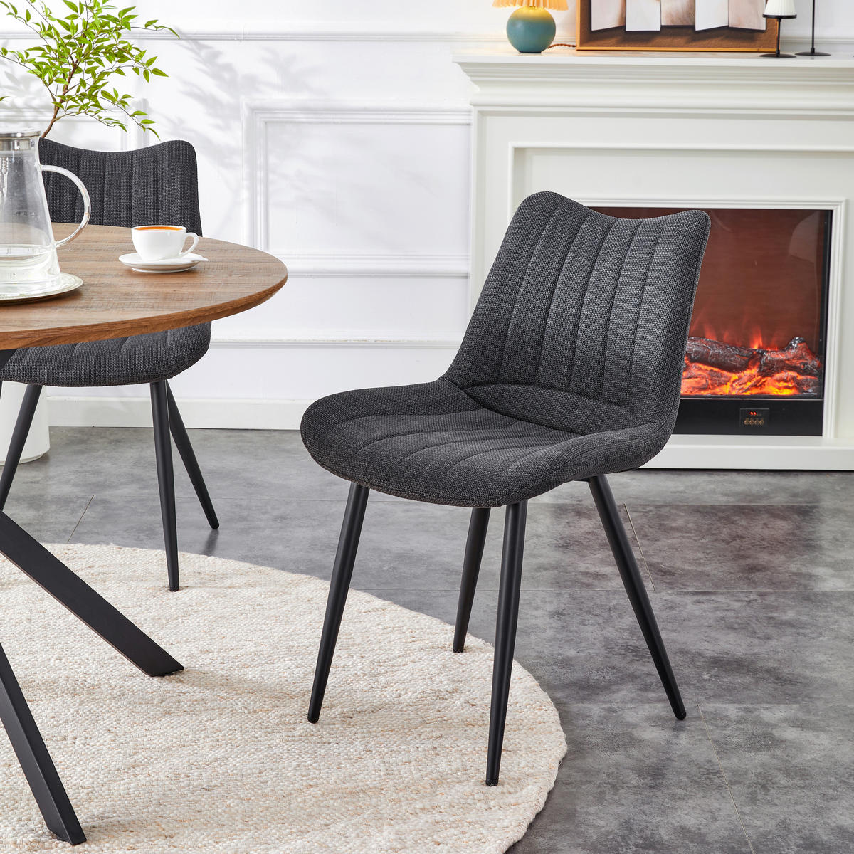 STUHL-SET 2 Stück  in Webstoff  - Anthrazit/Schwarz, MODERN, Textil/Metall (53/86/59cm) - MID.YOU