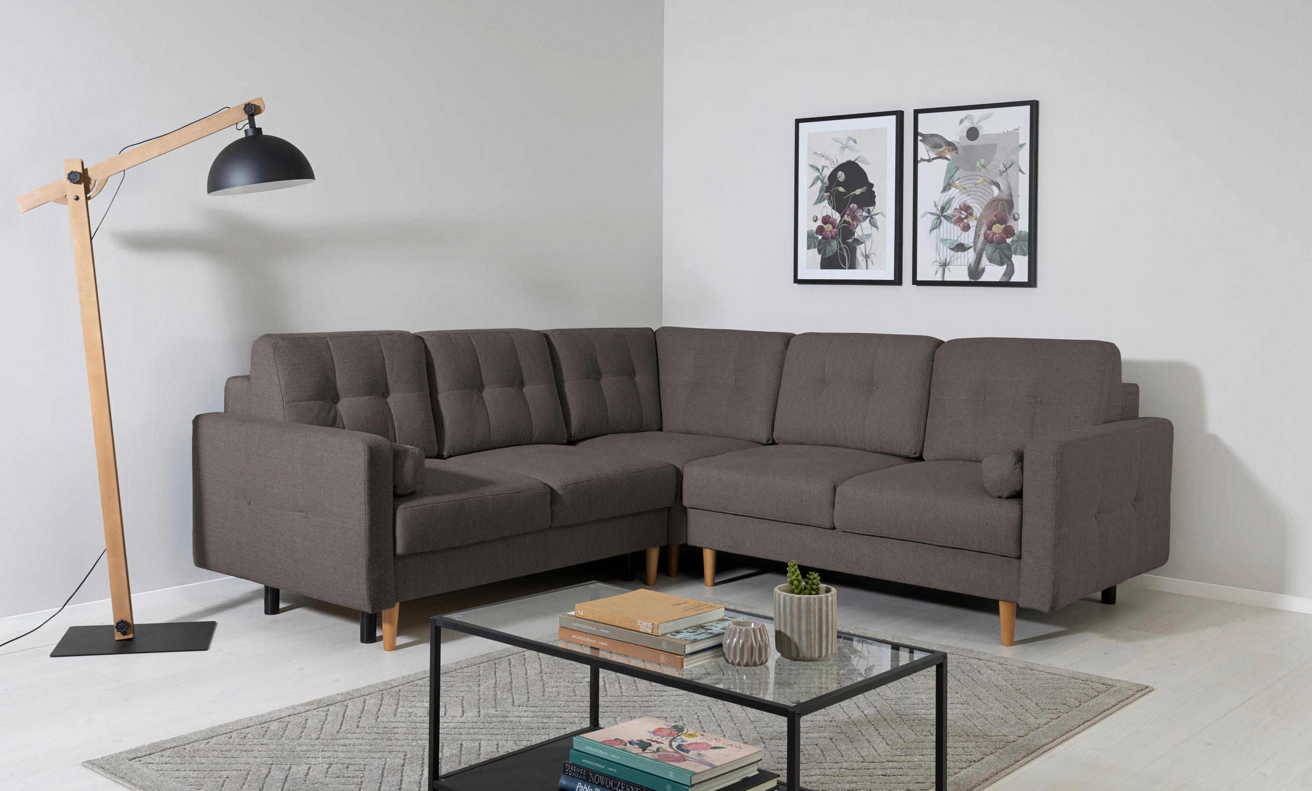 ECKSOFA Noret Grau  - Buchefarben/Grau, Design, Holz/Textil (242/242cm) - MID.YOU