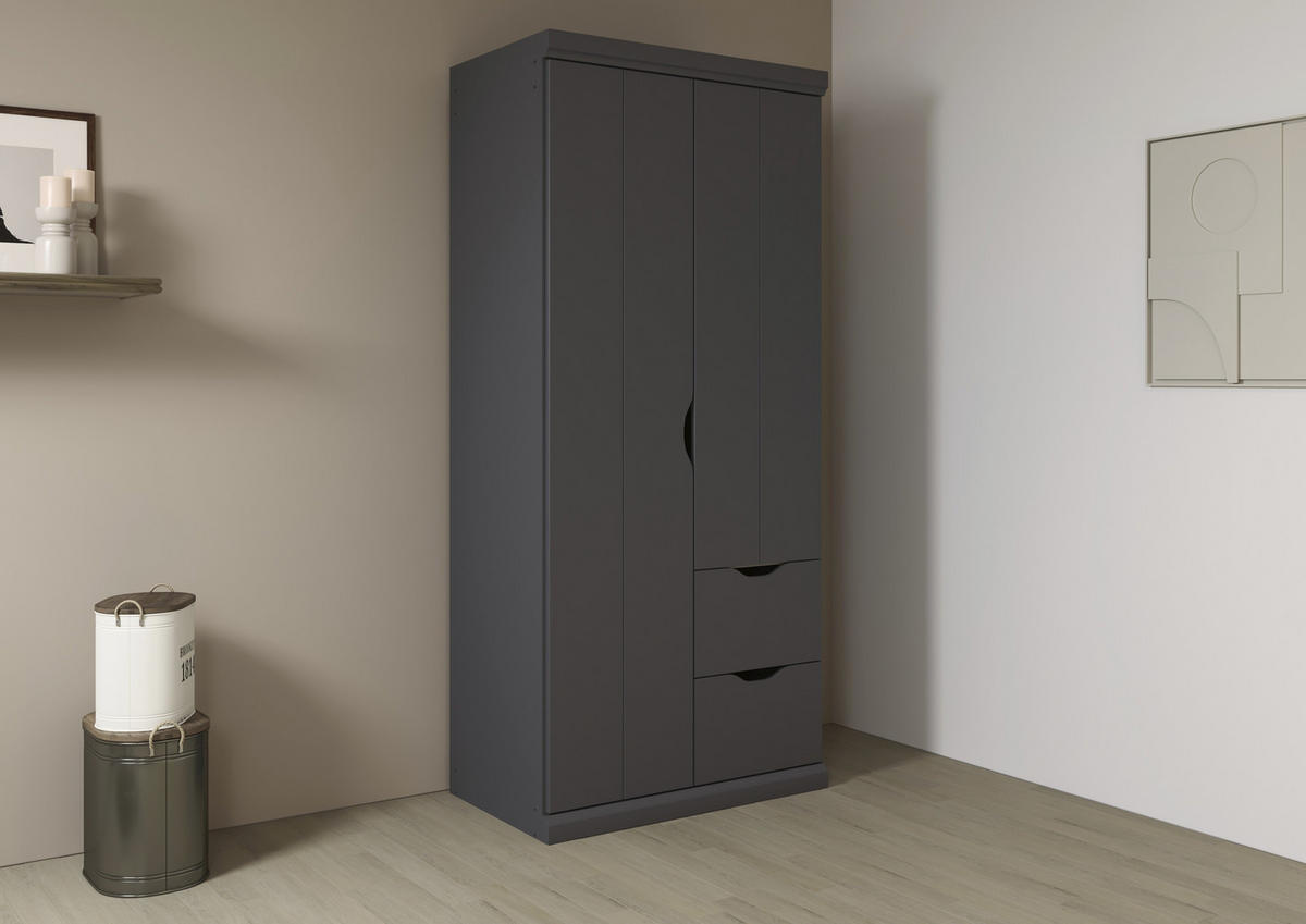 KLEIDERSCHRANK 91/203/56 cm 2-türig Dunkelgrau  - Dunkelgrau, Basics, Holzwerkstoff (91/203/56cm) - Boxxx