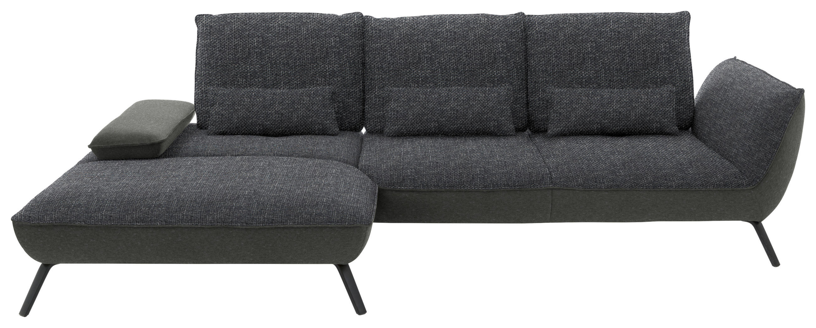 ECKSOFA in Flachgewebe Anthrazit  - Anthrazit/Schwarz, Design, Textil/Metall (191/301cm) - Moderano
