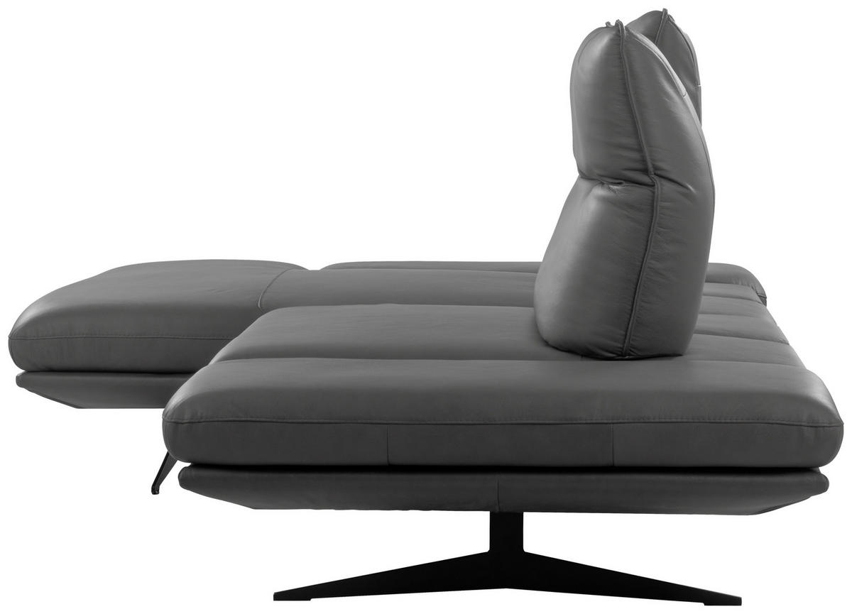 ECKSOFA Dunkelgrau Echtleder Rücken echt, Armteilverstellung, Kopfteilverstellung, Sitztiefenverstellung  - Dunkelgrau/Schwarz, Design, Leder/Metall (160/235cm) - Celina Home