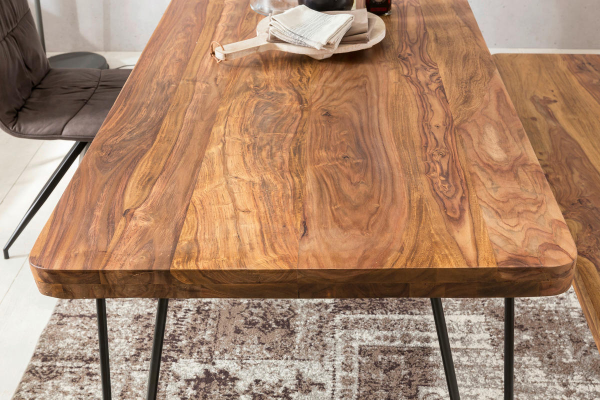 ESSTISCH Sheesham massiv rechteckig Sheeshamfarben  - Sheeshamfarben/Schwarz, Design, Holz/Metall (160/80/76cm) - MID.YOU
