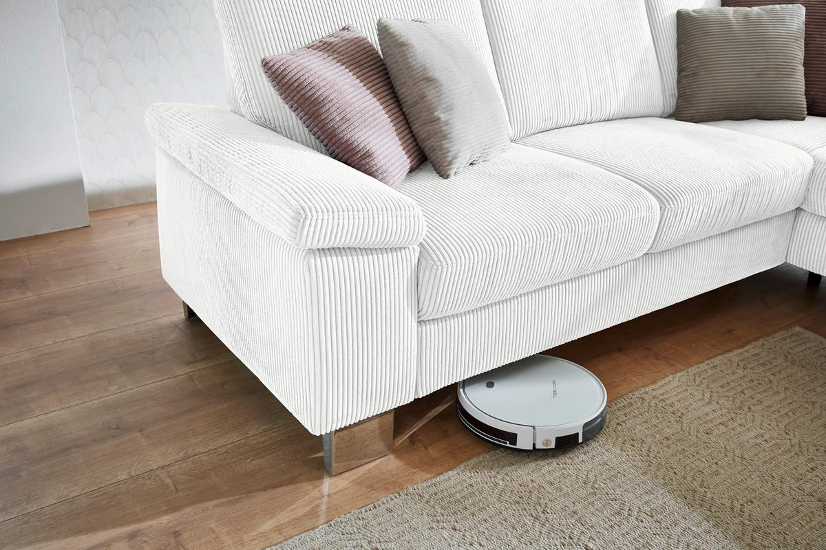 ECKSOFA in Cord Creme  - Edelstahlfarben/Creme, Konventionell, Textil/Metall (248/200cm) - Beldomo System