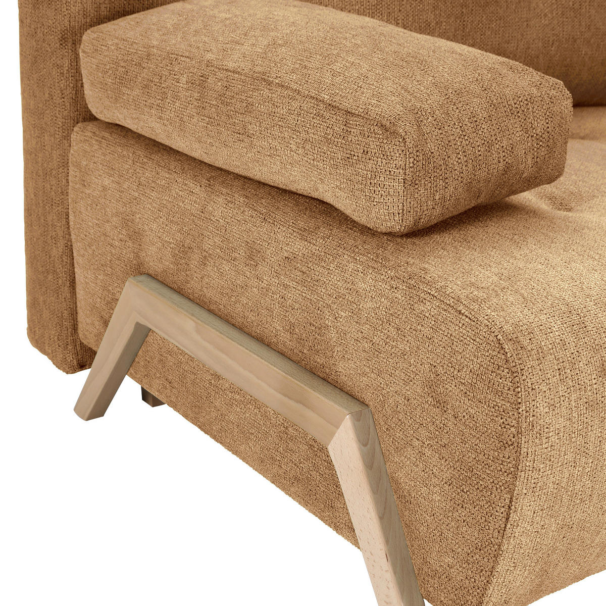 SCHLAFSOFA  mit Liegefunktion, Rücken echt Flachgewebe Cognac  - Cognac/Buchefarben, KONVENTIONELL, Holz/Textil (204/75/100cm) - Carryhome