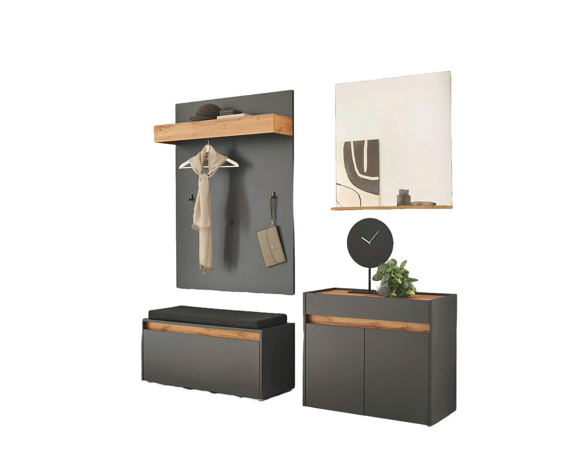GARDEROBE 5-teilig  in 190/200/40 cm  - Anthrazit/Eiche Wotan, Design, Glas/Holzwerkstoff (190/200/40cm) - Modante