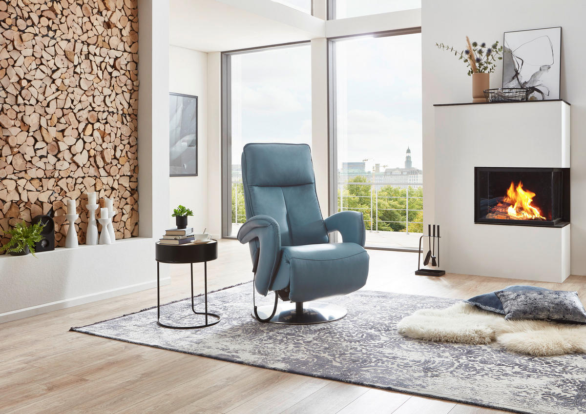 RELAXSESSEL in Leder Blau  - Chromfarben/Blau, Design, Leder/Metall (77/110/87cm) - Valdera