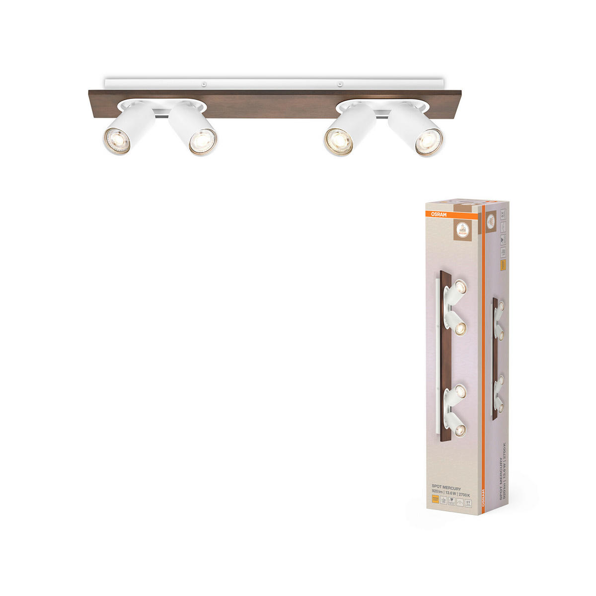 LED-STRAHLER 60/10/14,2 cm   - Naturfarben/Weiß, Basics, Holz/Metall (60/10/14,2cm) - Osram