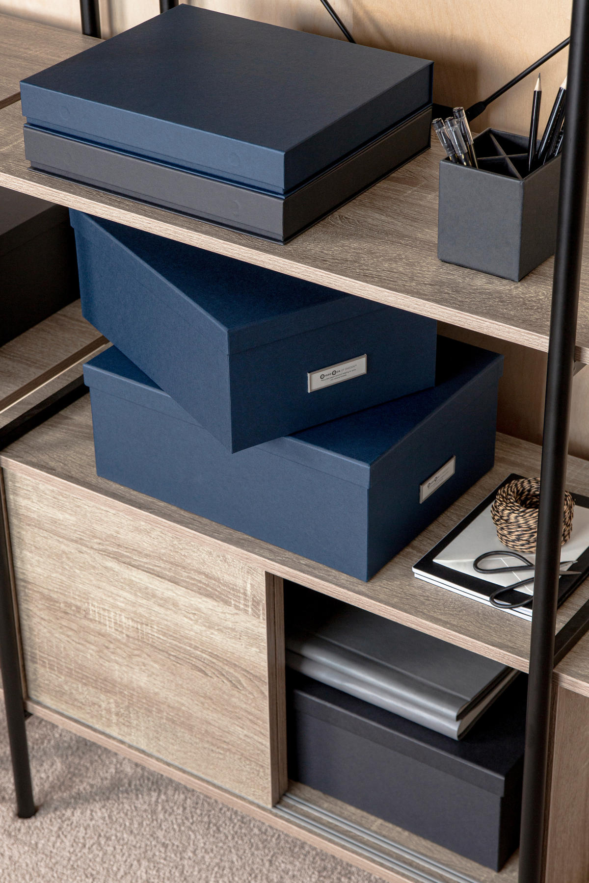 AUFBEWAHRUNGSBOX 36.5/26.5/14.5 cm  - Dunkelblau, Basics, Karton/Papier (36.5/26.5/14.5cm)