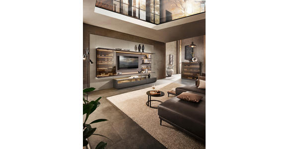 WOHNWAND  in Grau, Eiche dunkel  349,2/182/46 cm  - Eiche dunkel/Grau, Design, Glas/Holz (349,2/182/46cm) - Belluti