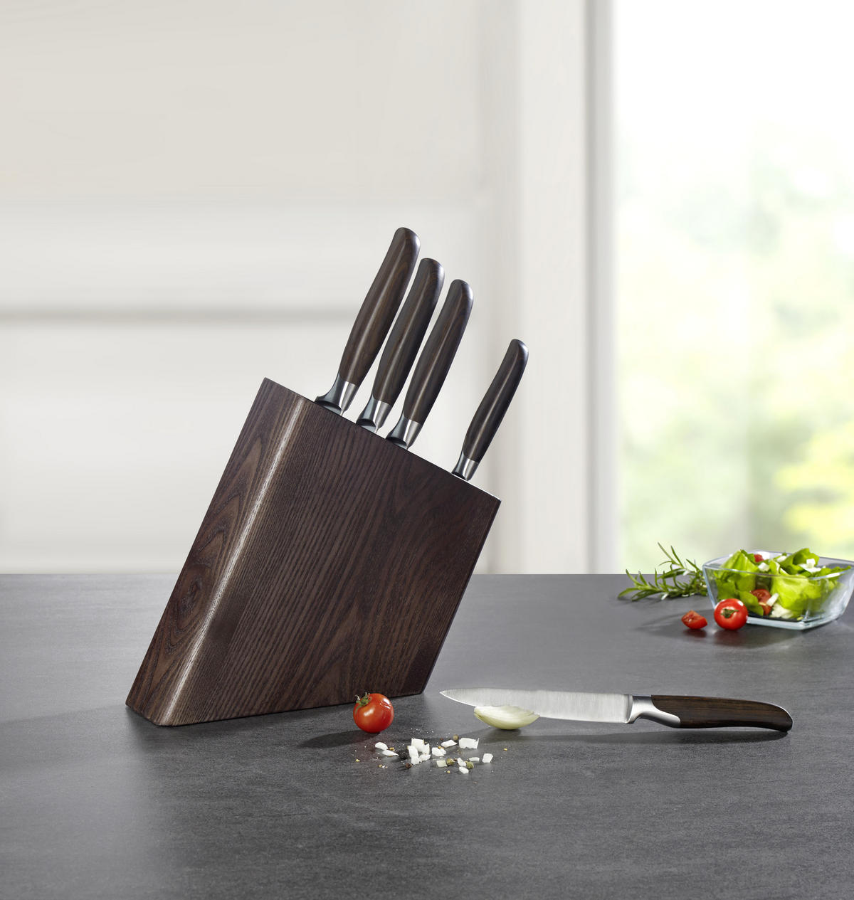 KNIVBLOCK 6 delar  - stålfärgad/askfärgad, Basics, metall/trä - Homeware Profession.