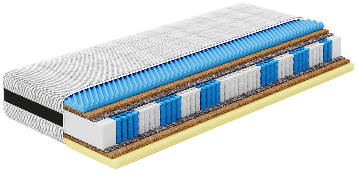 TASCHENFEDERKERNMATRATZE 180/200 cm, Höhe ca.: 26 cm, H6 = sehr hart, 7-Zonen - Grau, Basics, Textil (180/200cm) - Esposa