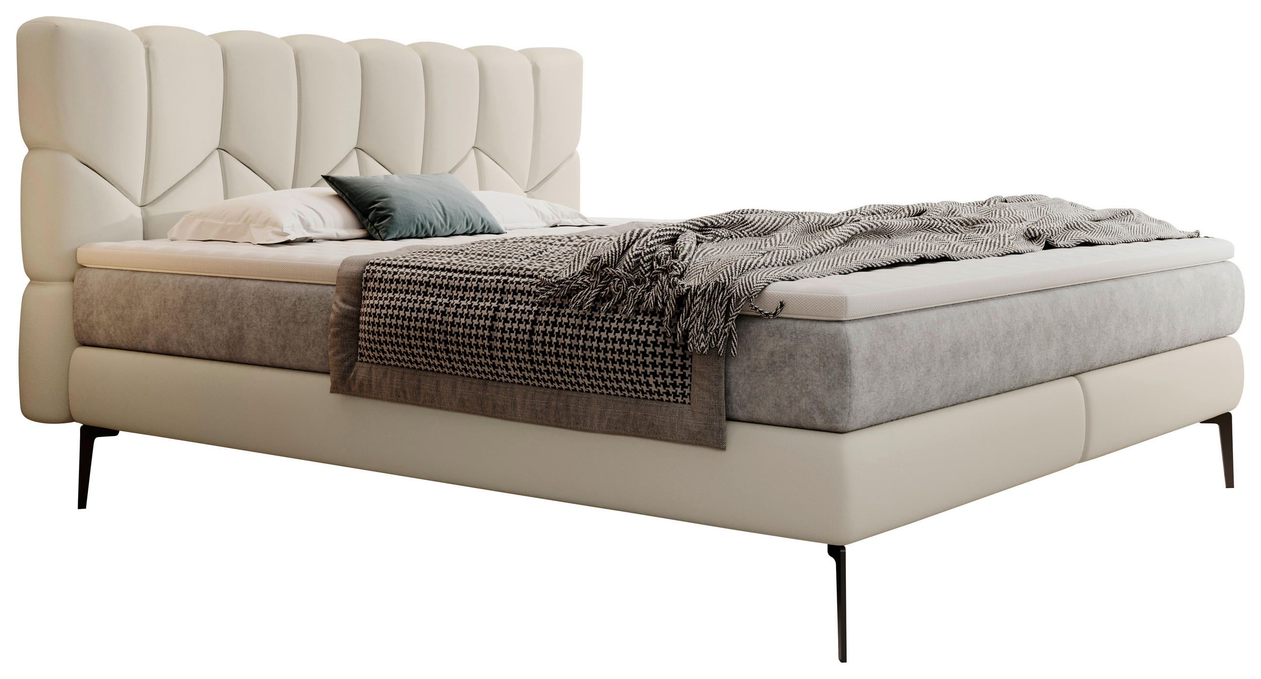 BOXSPRINGBETT 180/200 cm  in Creme  - Creme/Schwarz, Design, Leder/Textil (180/200cm) - Esposa