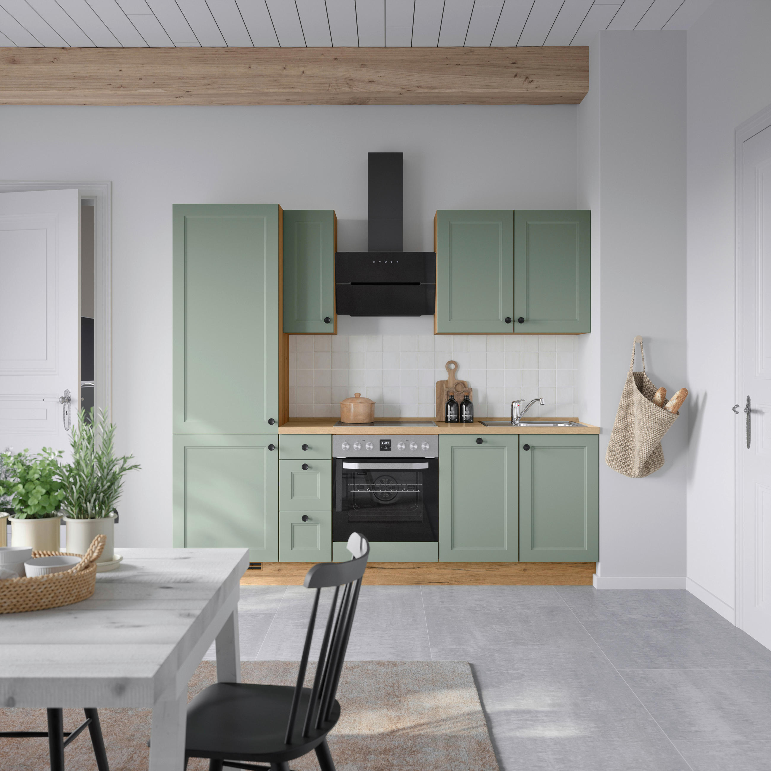 KÜCHENBLOCK 240 cm   in Eichefarben, Schilfgrün  - Schilfgrün/Eichefarben, MODERN, Holzwerkstoff/Metall (240cm) - Nobilia