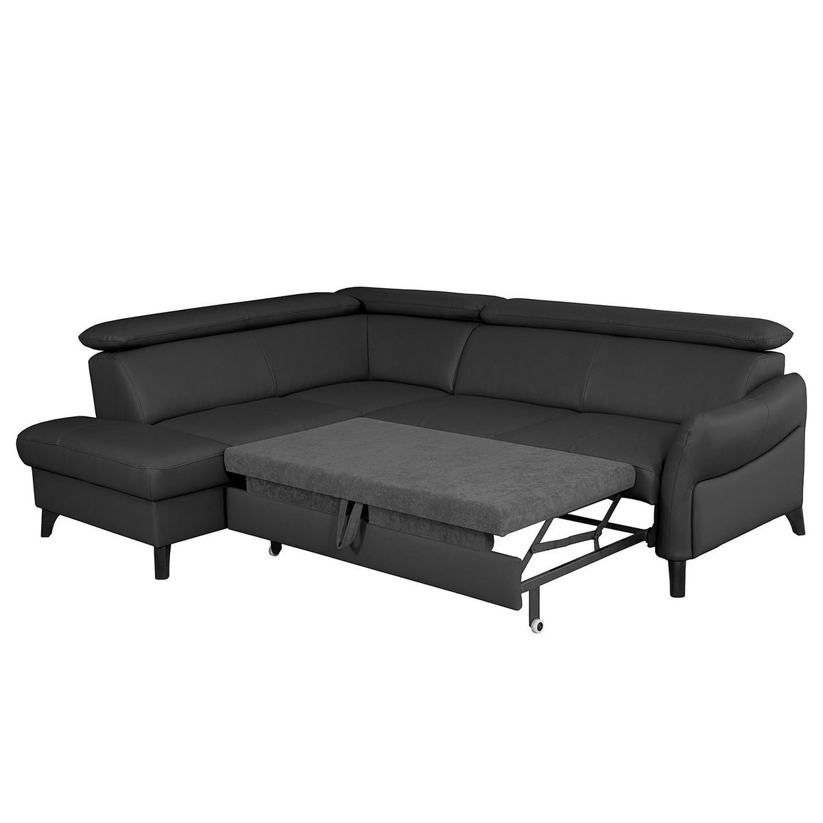 ECKSOFA Schwarz Echtleder Lederlook  - Schwarz, Design, Leder/Holz (199/244cm) - Livetastic
