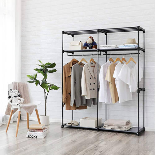 STOFFSCHRANK Schwarz  - Schwarz, Trend, Textil/Metall (140/174/43cm) - Boxxx