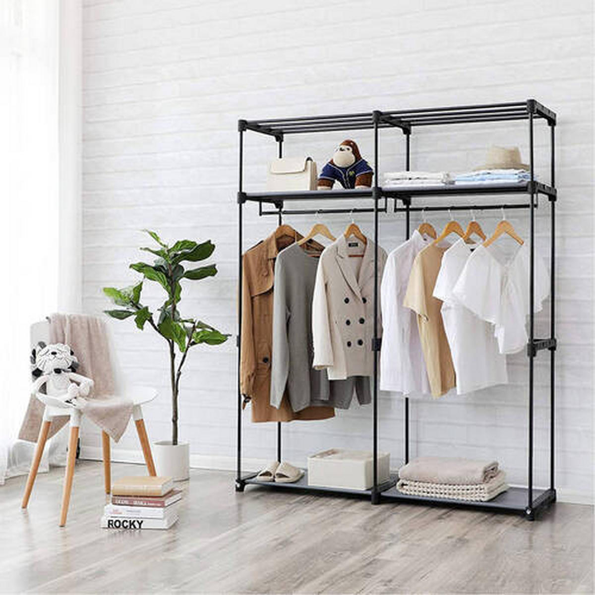 STOFFSCHRANK Schwarz  - Schwarz, Trend, Textil/Metall (140/174/43cm) - Boxxx