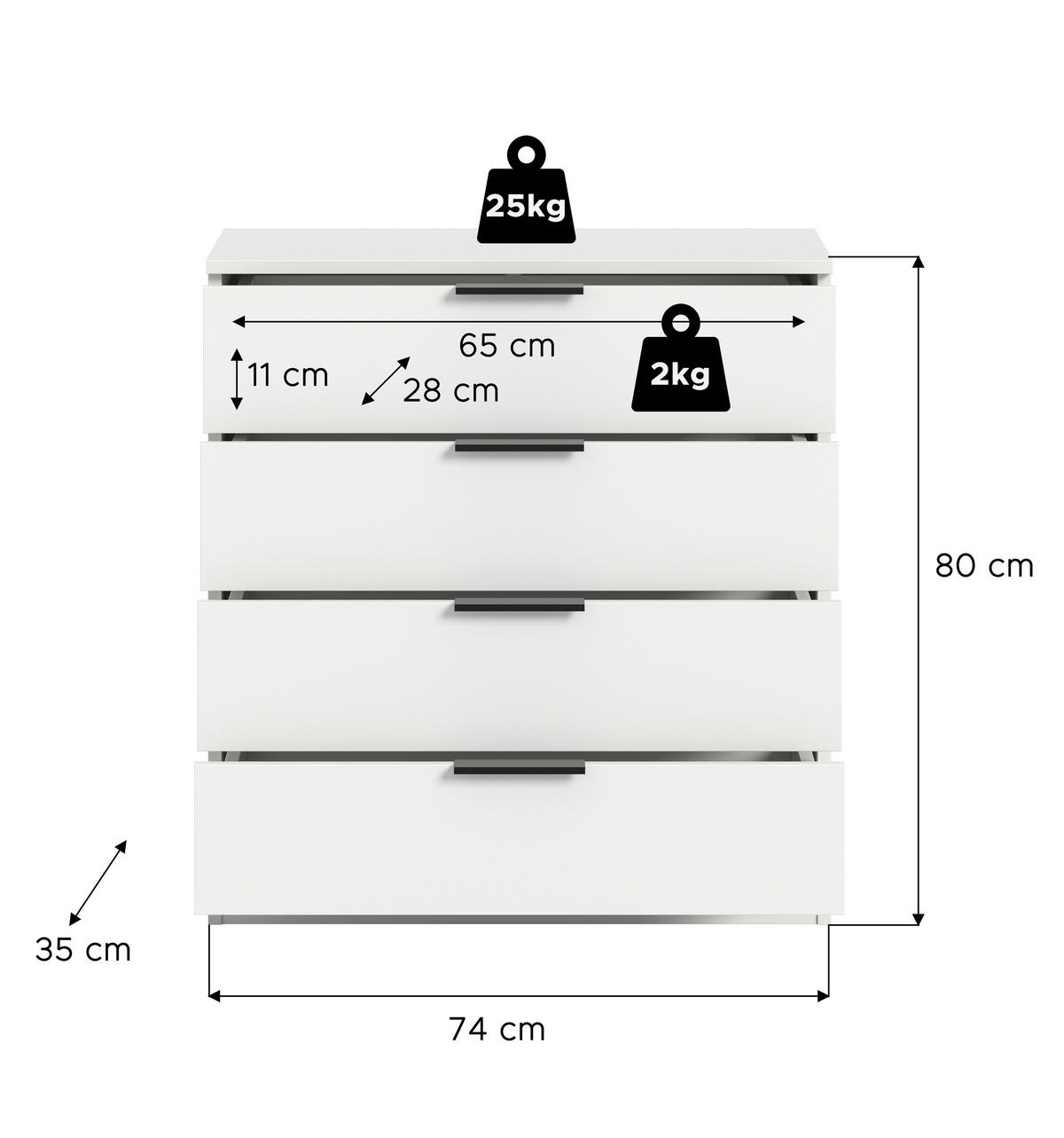 KOMMODE  in 74/80/35 cm  - Schwarz/Weiß, Design, Holzwerkstoff/Kunststoff (74/80/35cm) - Livetastic