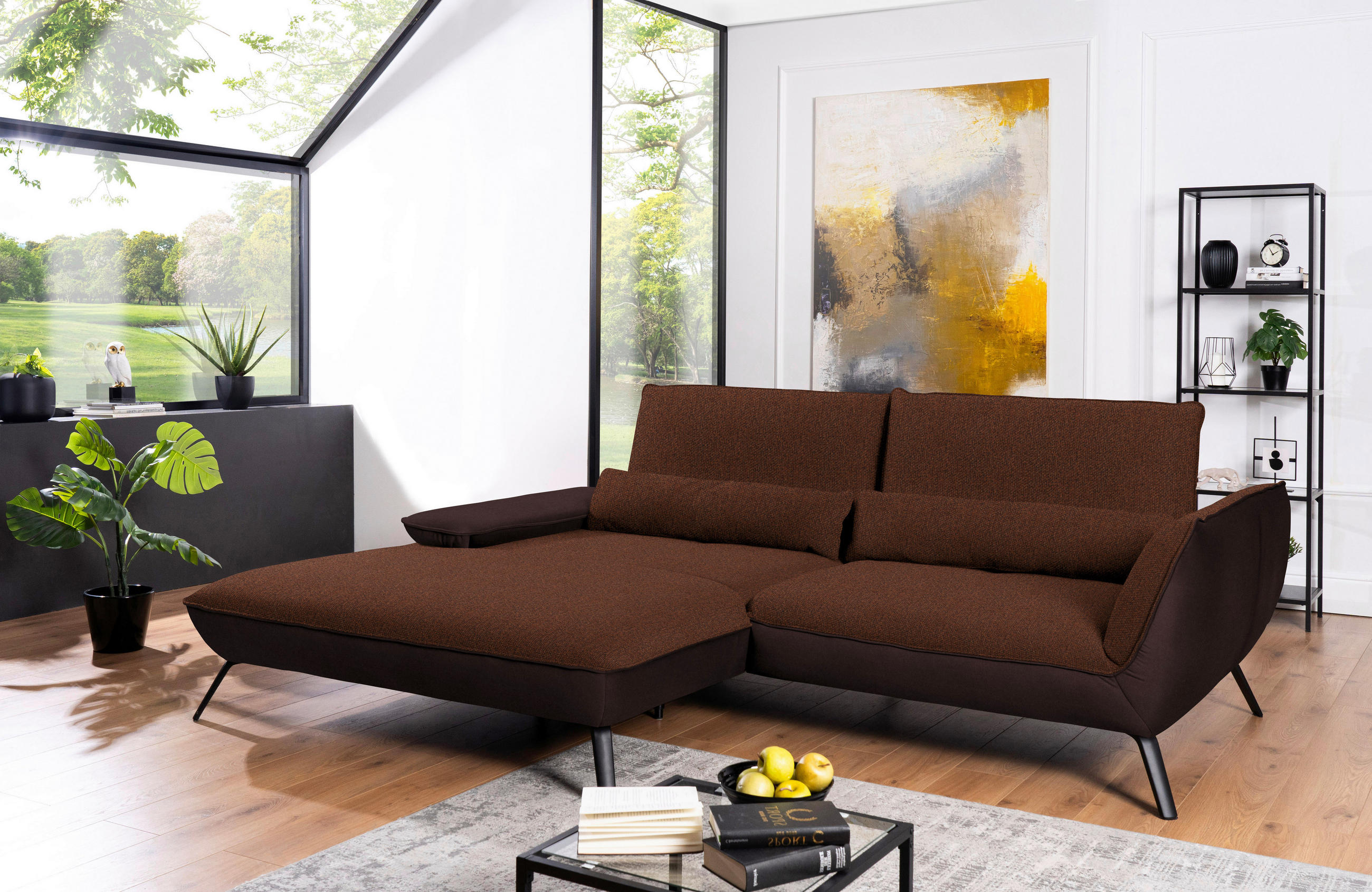 ECKSOFA in Flachgewebe Kupferfarben  - Schwarz/Kupferfarben, Design, Textil/Metall (191/273cm) - Moderano