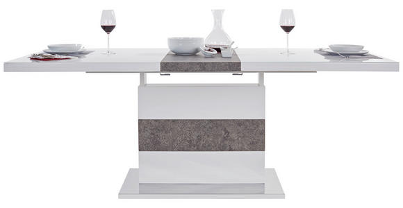 Ausziehbarer Esstisch Ralf II 160cm Betonoptik - Edelstahlfarben/Weiß, MODERN, Glas/Holzwerkstoff (160-200/76/90cm) - Luca Bessoni
