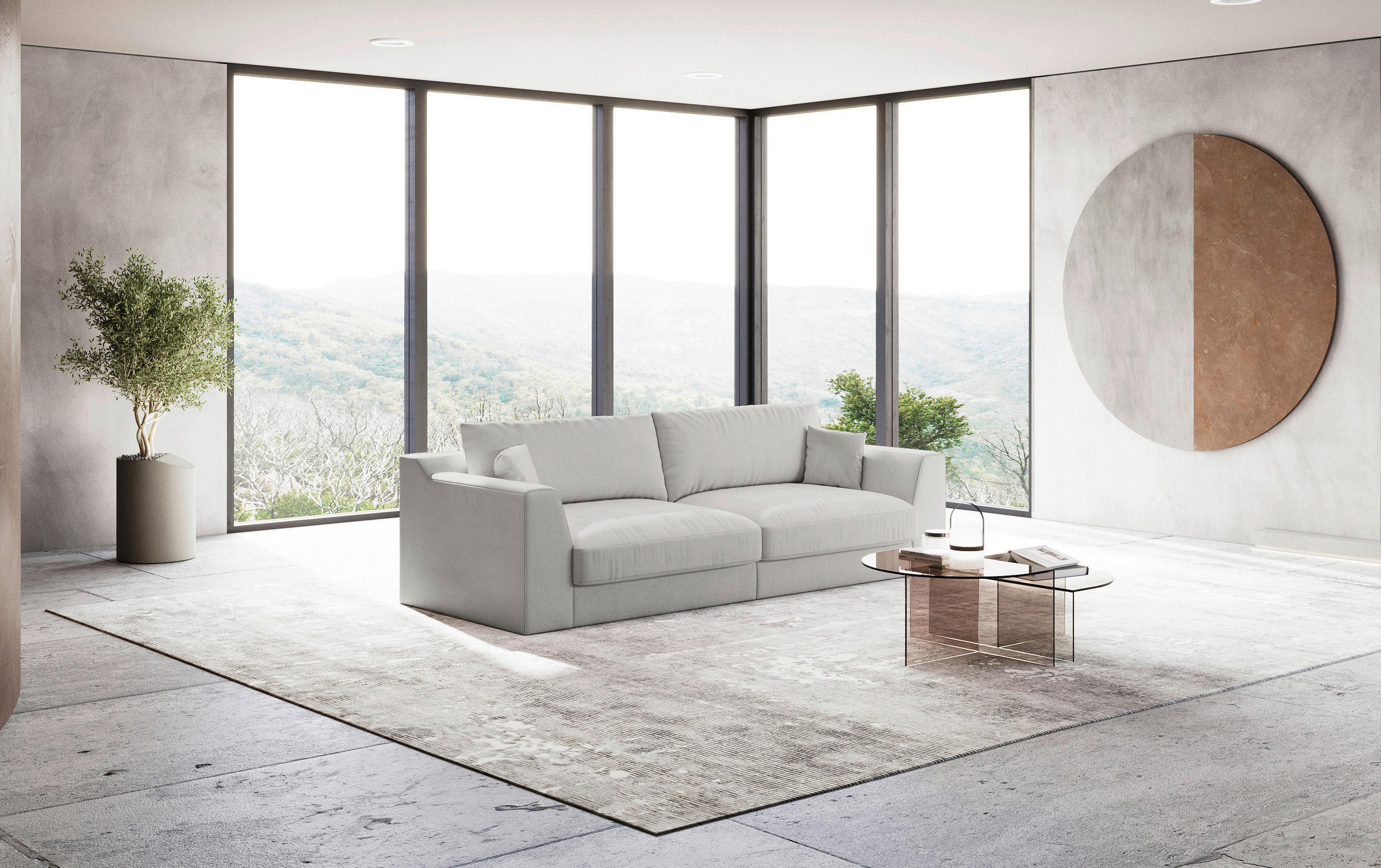 BIGSOFA Chenille, Flachgewebe Hellgrau  - Hellgrau/Schwarz, Design, Kunststoff/Textil (276/90/109cm) - home24
