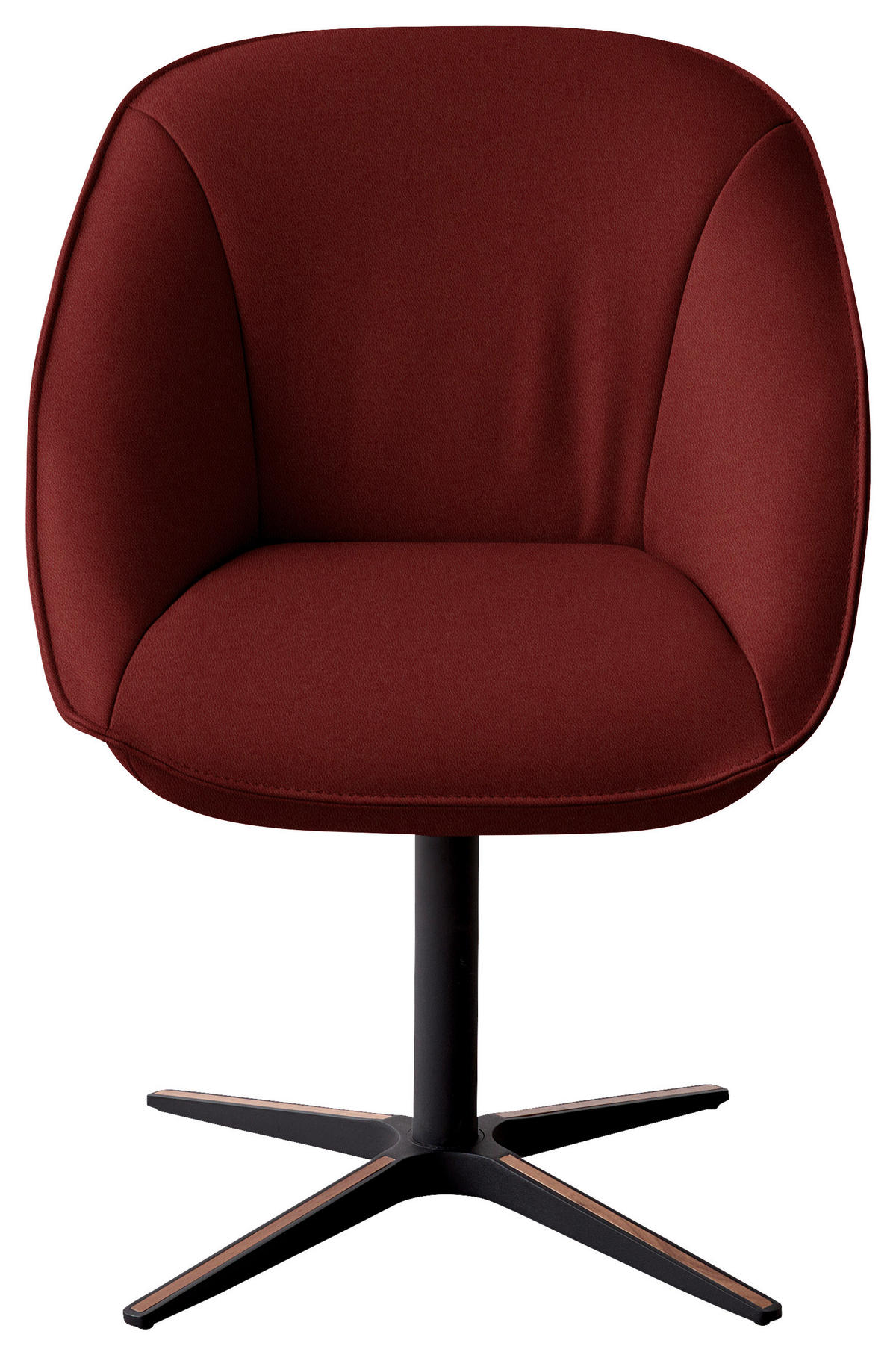 ARMLEHNSTUHL  Beinauswahl, Lederauswahl, Stoffauswahl, inklusive Armlehnen, automatische Rückholfunktion, gepolsterte Armlehnen, Sitzfläche 320° drehbar  Echtleder  - Weinrot/Schwarz, Design, Leder/Holz (63/88/70cm) - Koinor