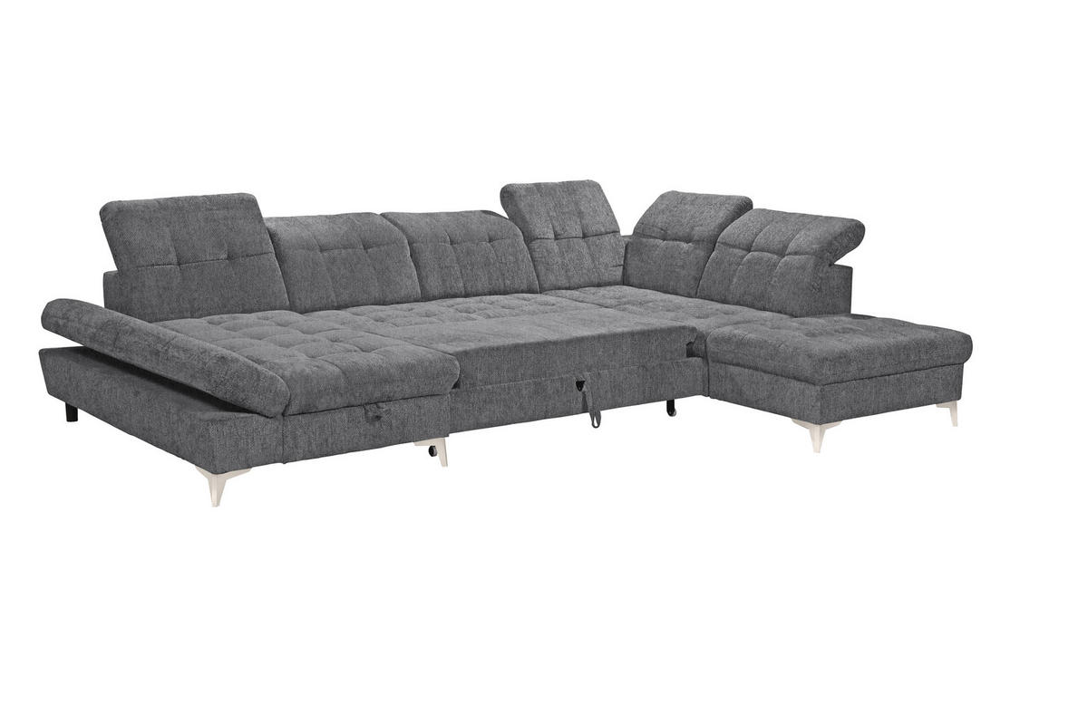 WOHNLANDSCHAFT Mikrovelours Anthrazit  - Kaschmir/Anthrazit, Modern, Kunststoff/Textil (169/348/245cm) - MID.YOU