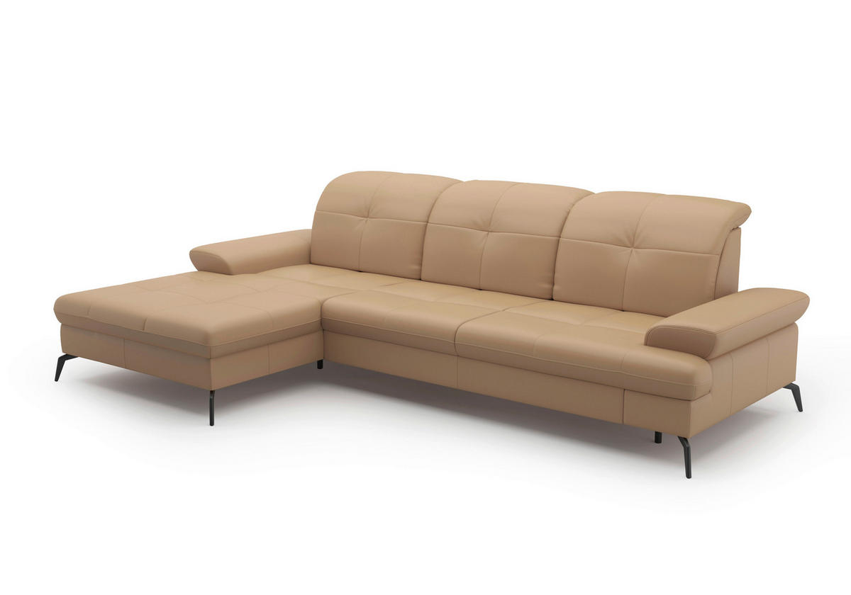 ECKSOFA Cappuccino Kombination Echtleder/Stoff Vliesstoff  - Schwarz/Cappuccino, KONVENTIONELL, Leder/Textil (185/279cm) - Sit & More