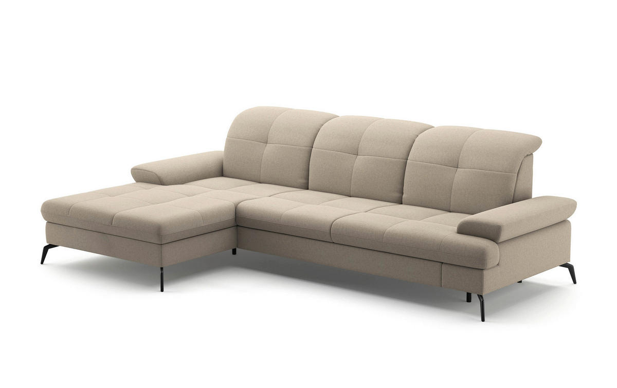 ECKSOFA in Flachgewebe Taupe  - Taupe/Schwarz, Konventionell, Textil/Metall (185/279cm) - Sit & More