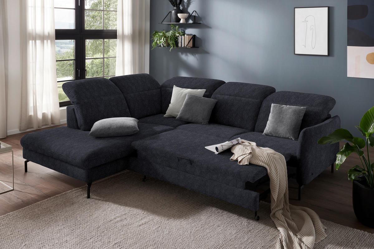 ECKSOFA in Flachgewebe Graphitfarben  - Schwarz/Graphitfarben, Design, Textil/Metall (233/299-313cm) - Dieter Knoll