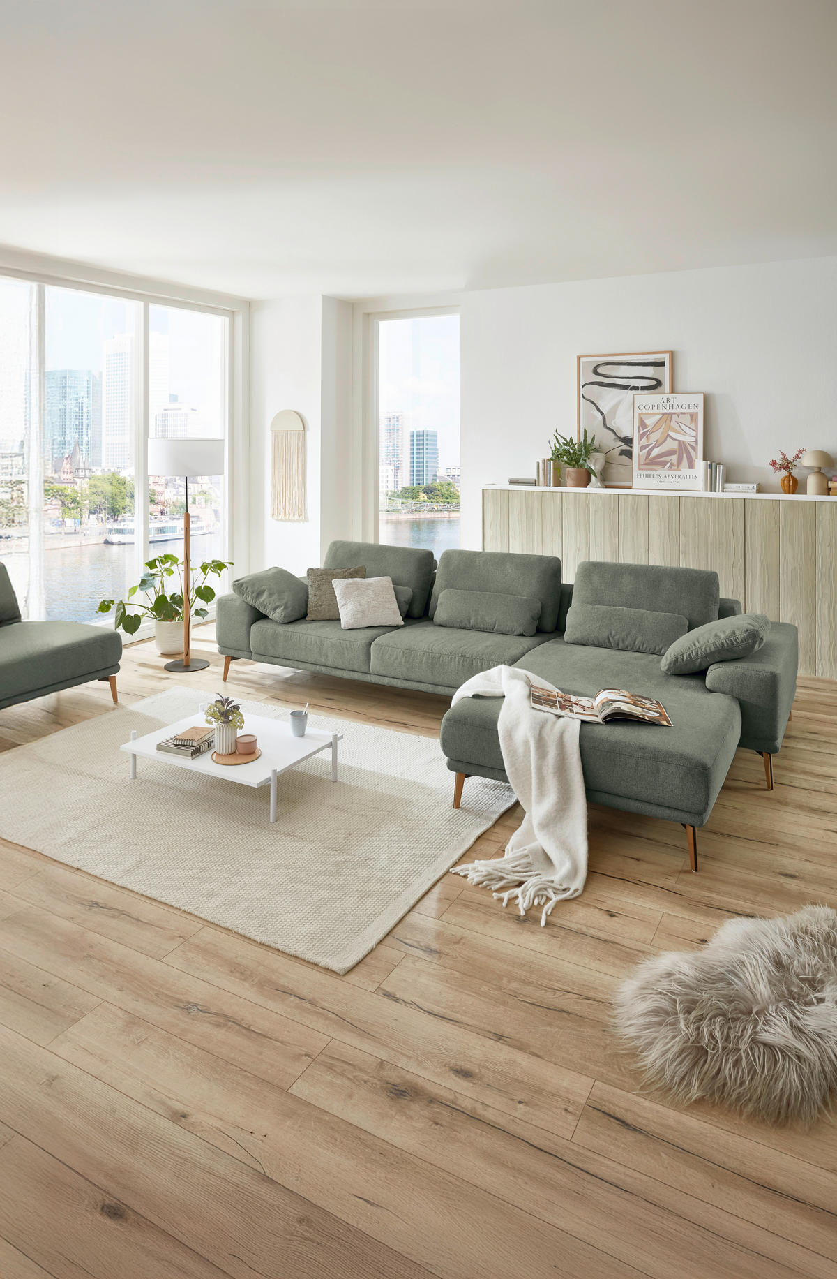 ECKSOFA in Flachgewebe Dunkelgrün  - Wildeiche/Dunkelgrün, Design, Holz/Textil (334/193cm) - Niels Andersson