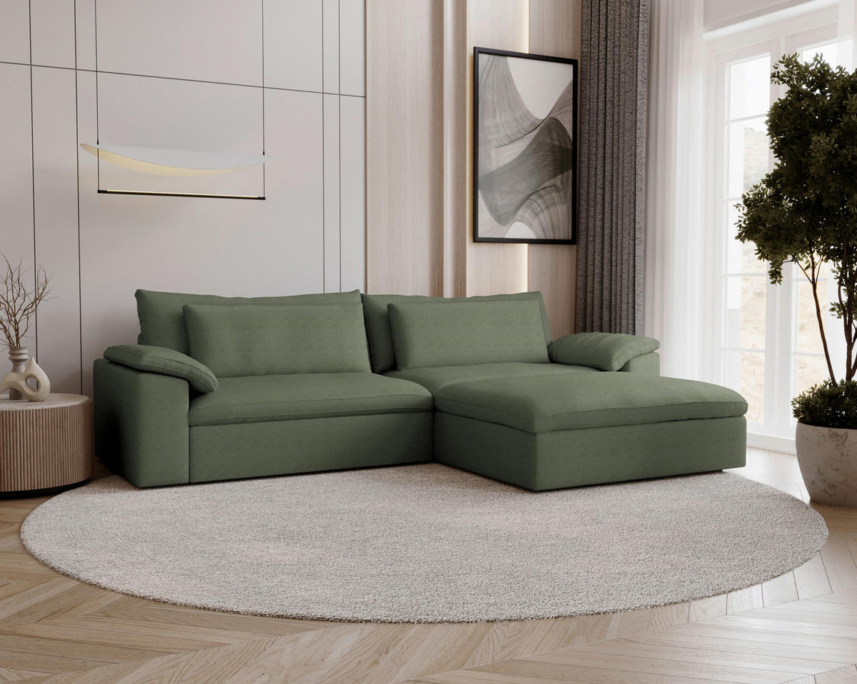 ECKSOFA  Chenille Dunkelgrün  - Dunkelgrün/Schwarz, Modern, Kunststoff/Textil (306/198cm) - Carryhome