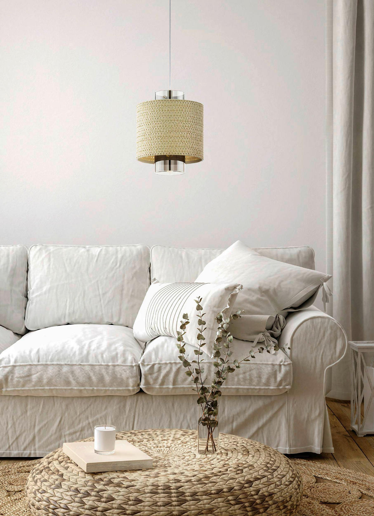 HÄNGELEUCHTE 23/110 cm  - Beige/Goldfarben, KONVENTIONELL, Glas/Naturmaterialien (23/110cm) - Eglo