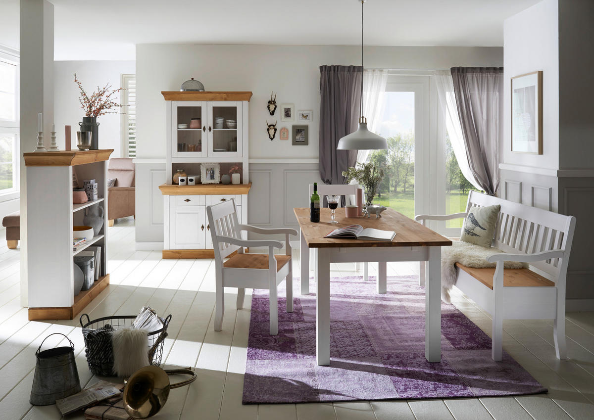 SITZBANK 169/93/58 cm Laugenfarbig, Weiß Kiefer massiv  - Laugenfarbig/Weiß, ROMANTIK / LANDHAUS, Holz (169/93/58cm) - Boxxx