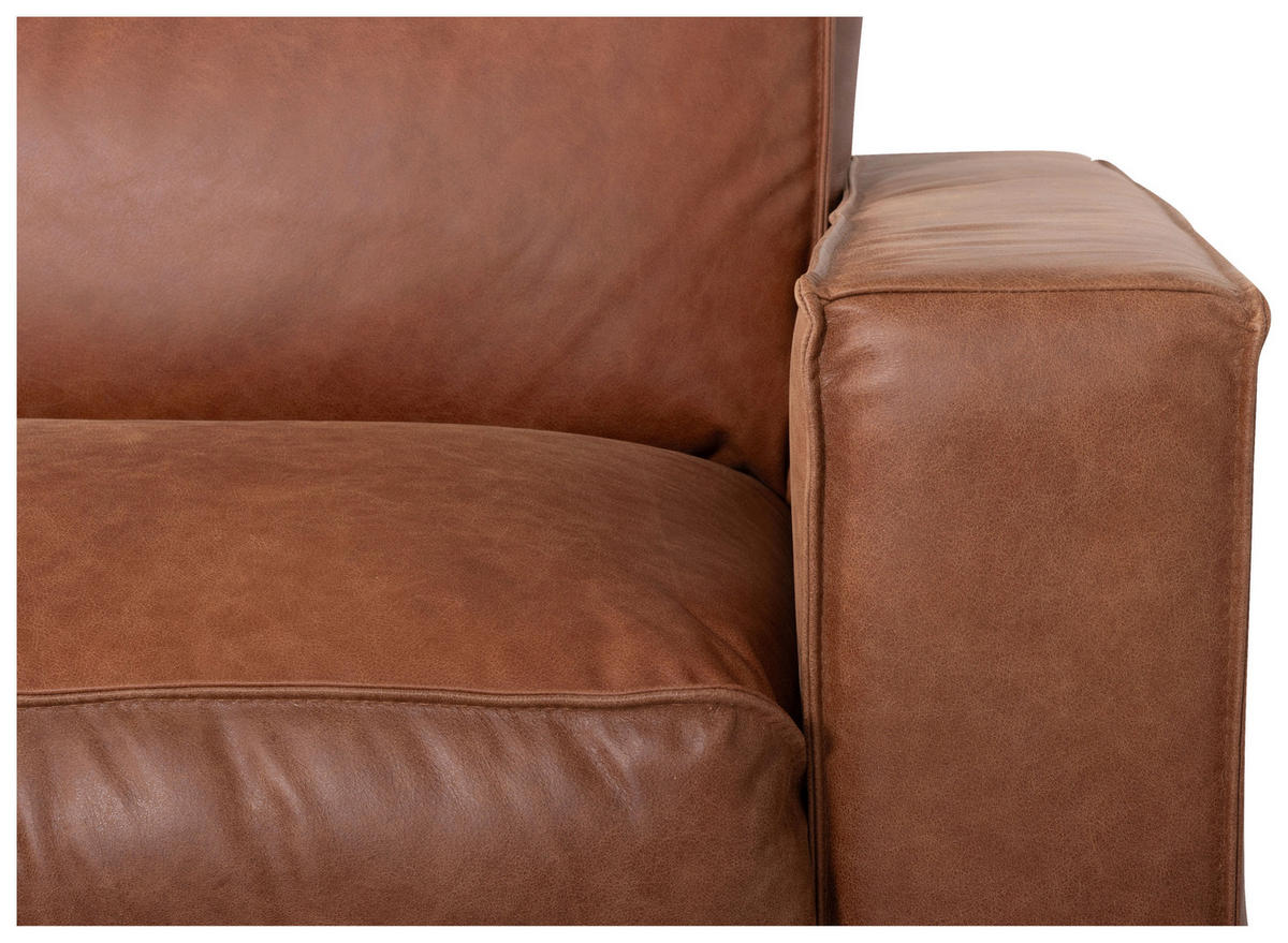 SCHLAFSOFA in Echtleder Cognac  - Cognac/Dunkelbraun, Design, Leder/Holz (203/85/99cm) - MID.YOU