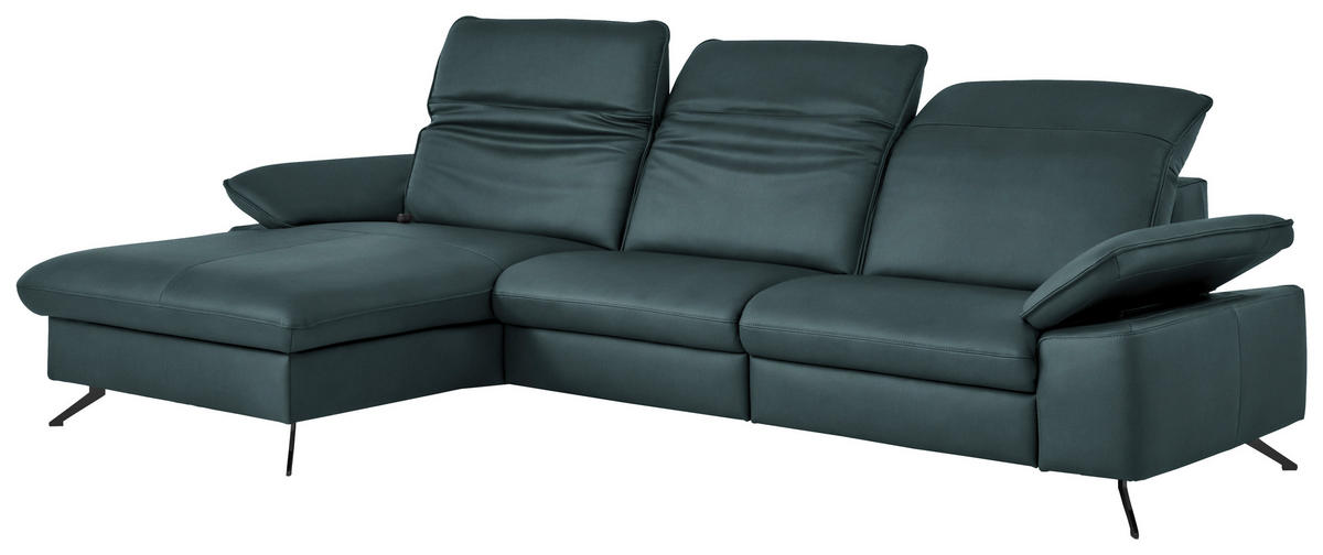 ECKSOFA  Echtleder Graublau  - Graublau/Schwarz, Design, Leder/Metall (169/307cm) - Beldomo Premium