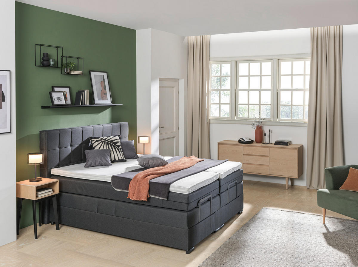 BOXSPRINGBETT 180/200 cm  in Anthrazit  - Anthrazit/Schwarz, Konventionell, Holz/Holzwerkstoff (180/200cm) - Moderano