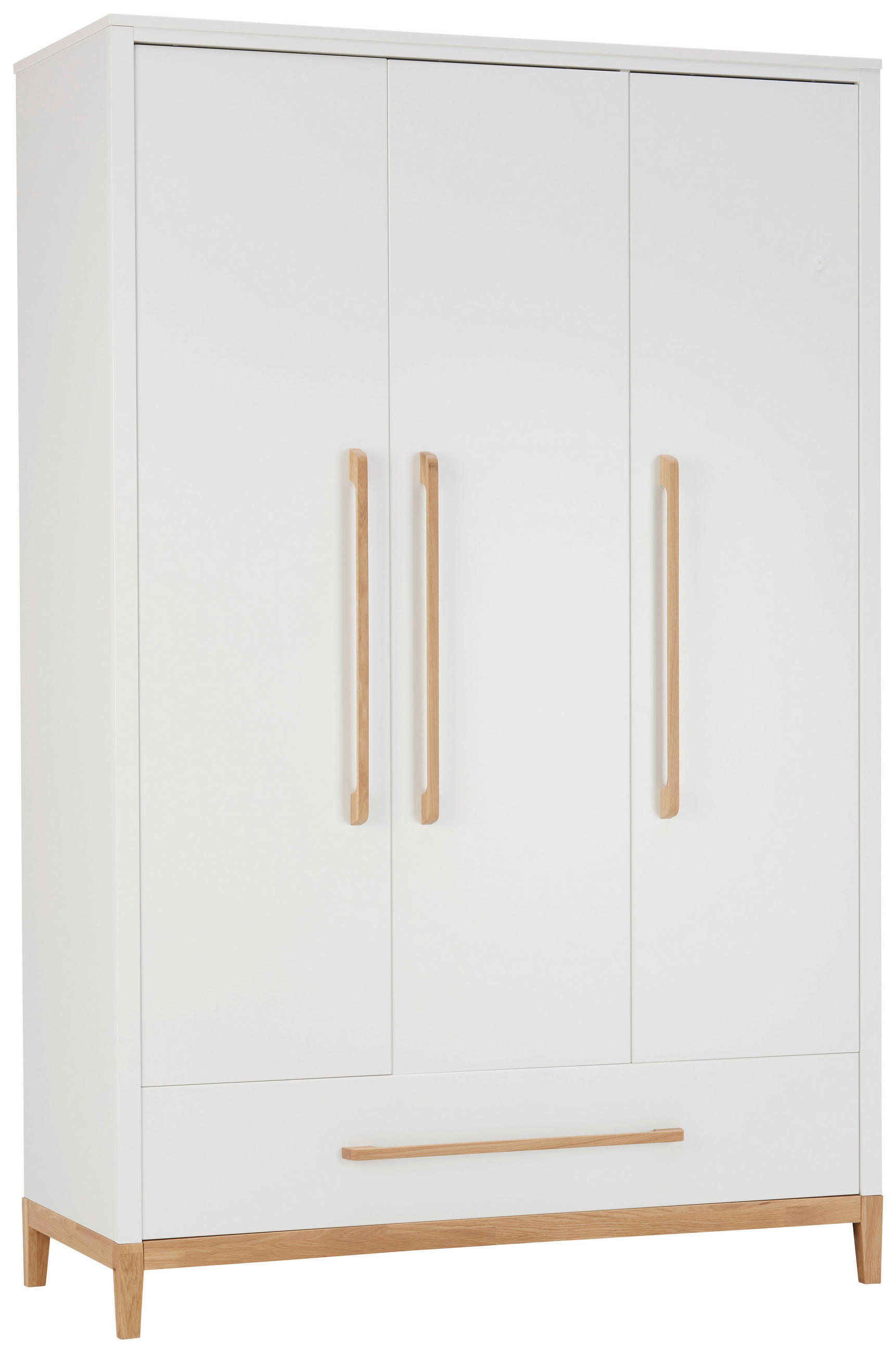 KLEIDERSCHRANK 3-türig Eiche massiv Weiß, Eichefarben - Eichefarben/Weiß, LIFESTYLE, Holz/Holzwerkstoff (135/206/55cm) - Ben'n'jen