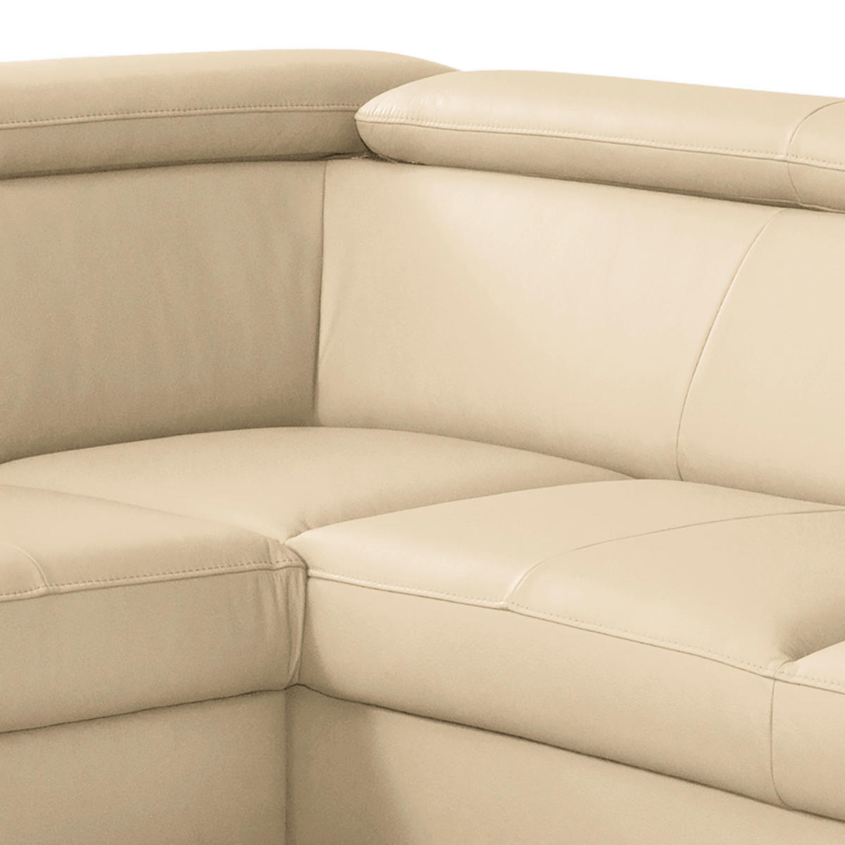 ECKSOFA Beige Echtleder Lederlook  - Beige/Schwarz, Design, Leder/Holz (244/199cm) - Livetastic