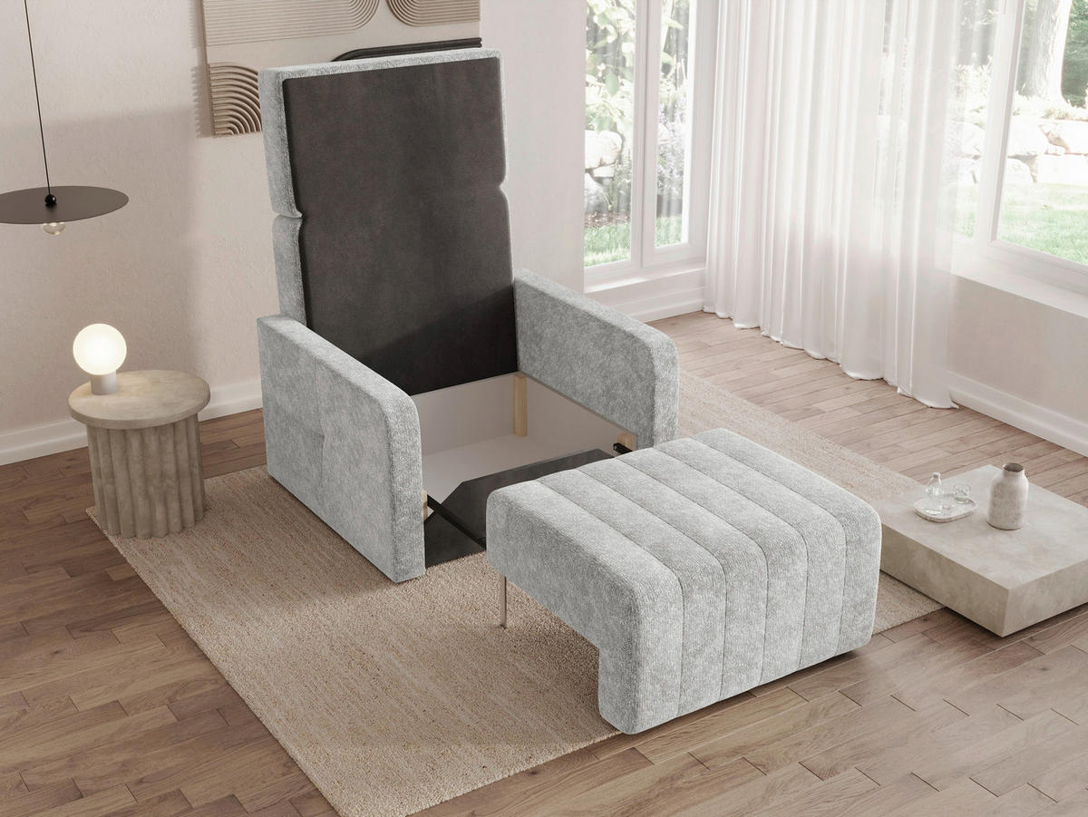 SCHLAFSESSEL Chenille Silberfarben Liegefunktion Rücken echt  inkl.  - Silberfarben/Schwarz, MODERN, Kunststoff/Textil (101/87/101cm) - Milino