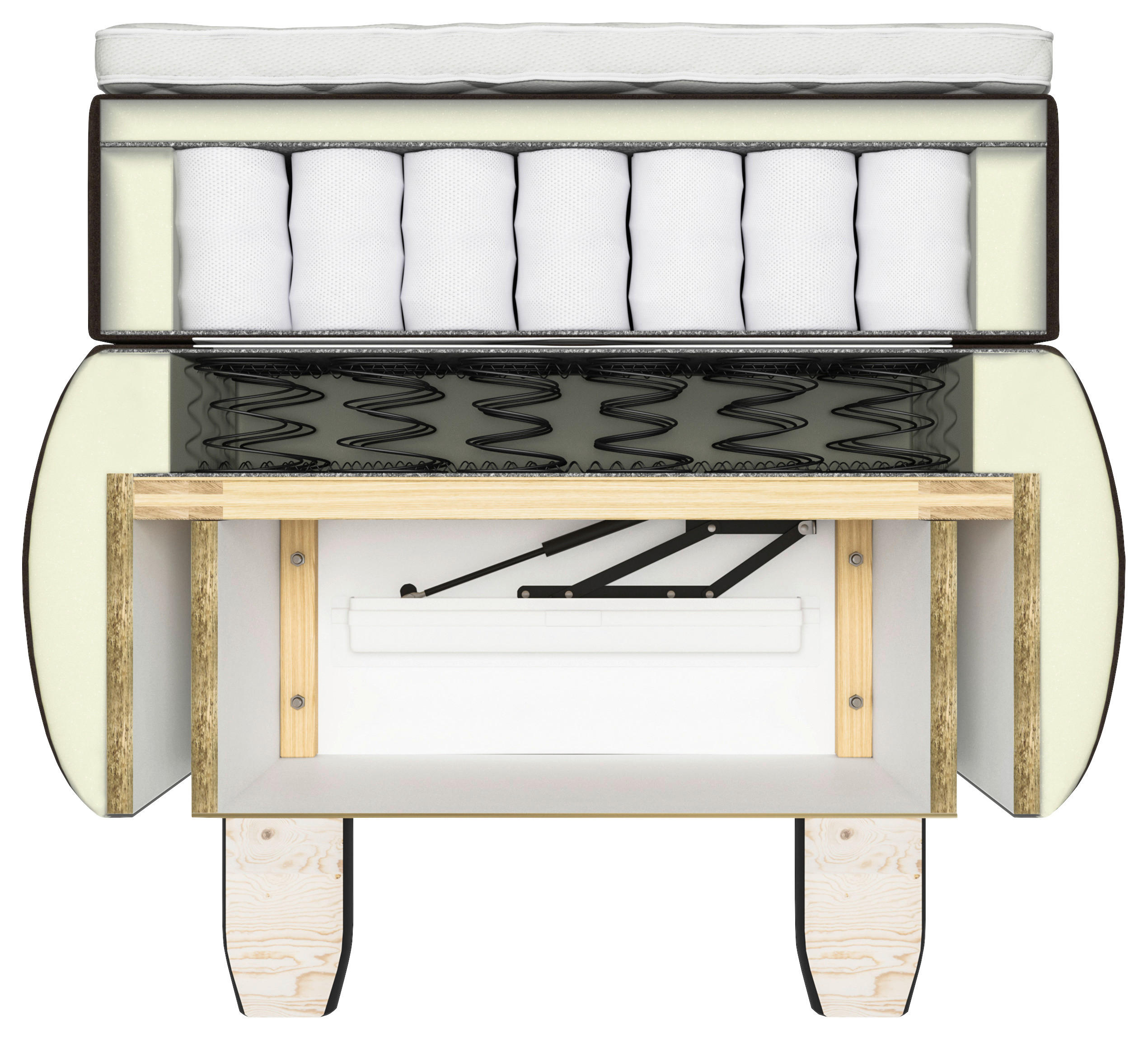 Thumbnail - Ti'me Boxspringbett, Hellgrün, Textil, Buche, massiv, H2, Höhe ca. 16 cm, 160x200 cm, Topper durchgehend, in verschieden...