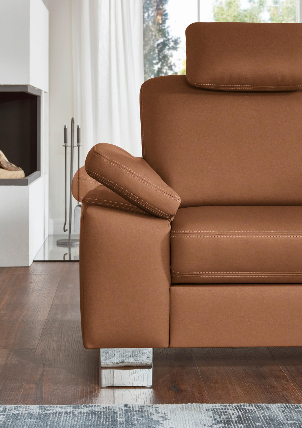 ECKSOFA  in Echtleder Cognac  248/235 cm  - Cognac/Alufarben, Design, Leder/Metall (248/235cm) - Beldomo Premium