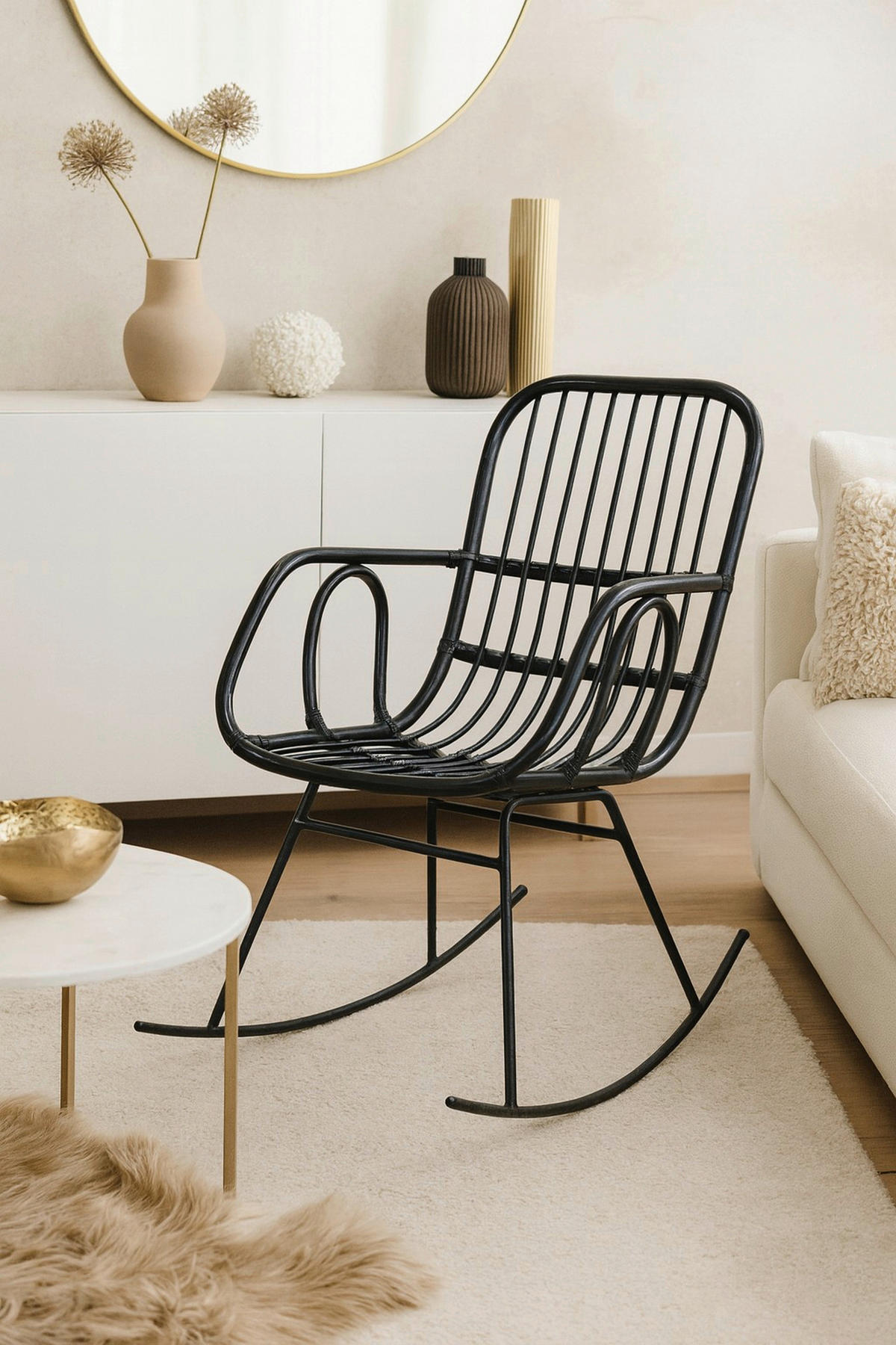 SCHAUKELSTUHL in Schwarz  - Schwarz, Natur, Holz/Metall (57/95/84cm) - MID.YOU