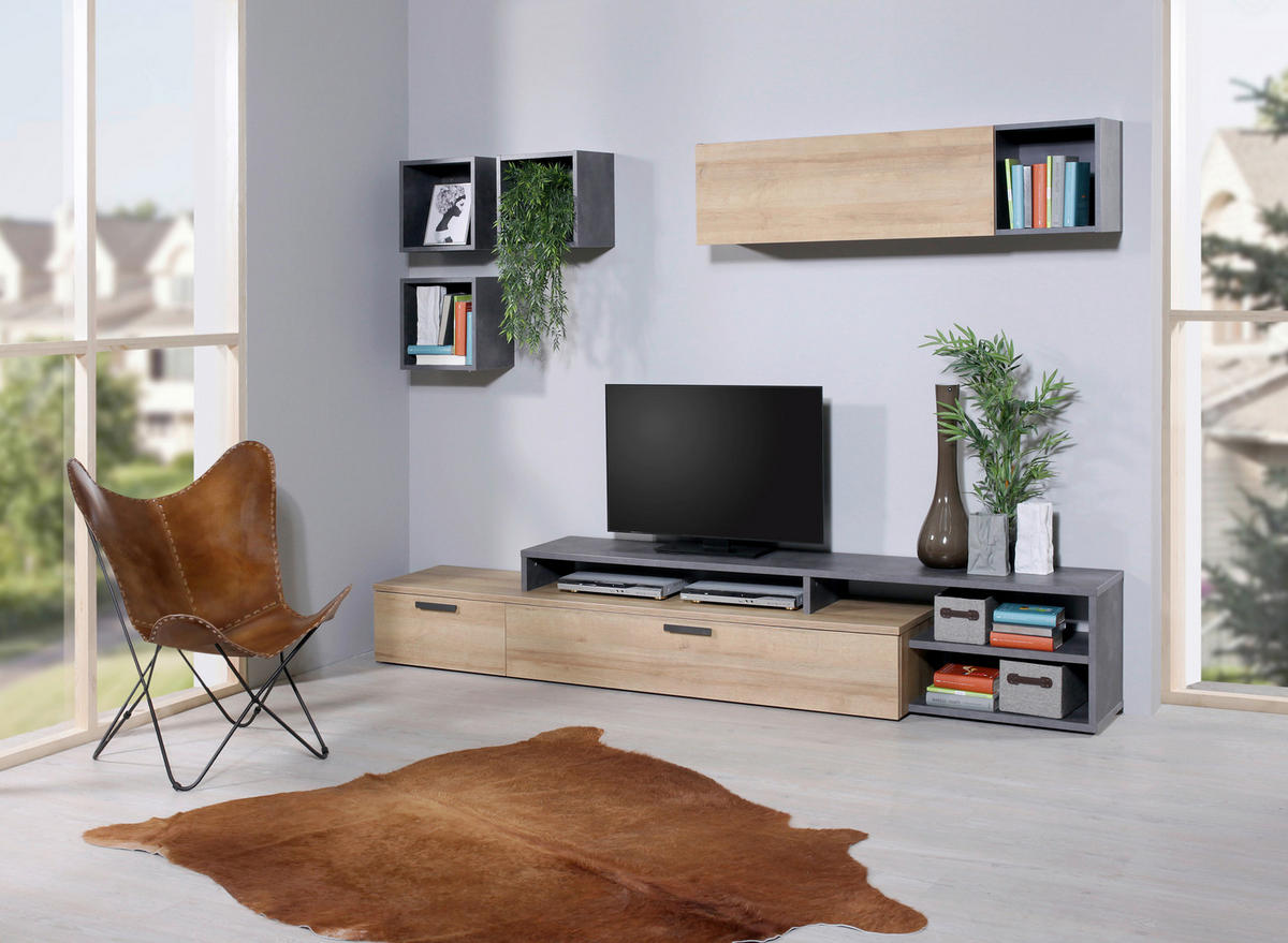 TV ELEMENT antracit, boje hrasta   - boje hrasta/antracit, Design, drvni materijal/metal (270,5cm) - Hom`in