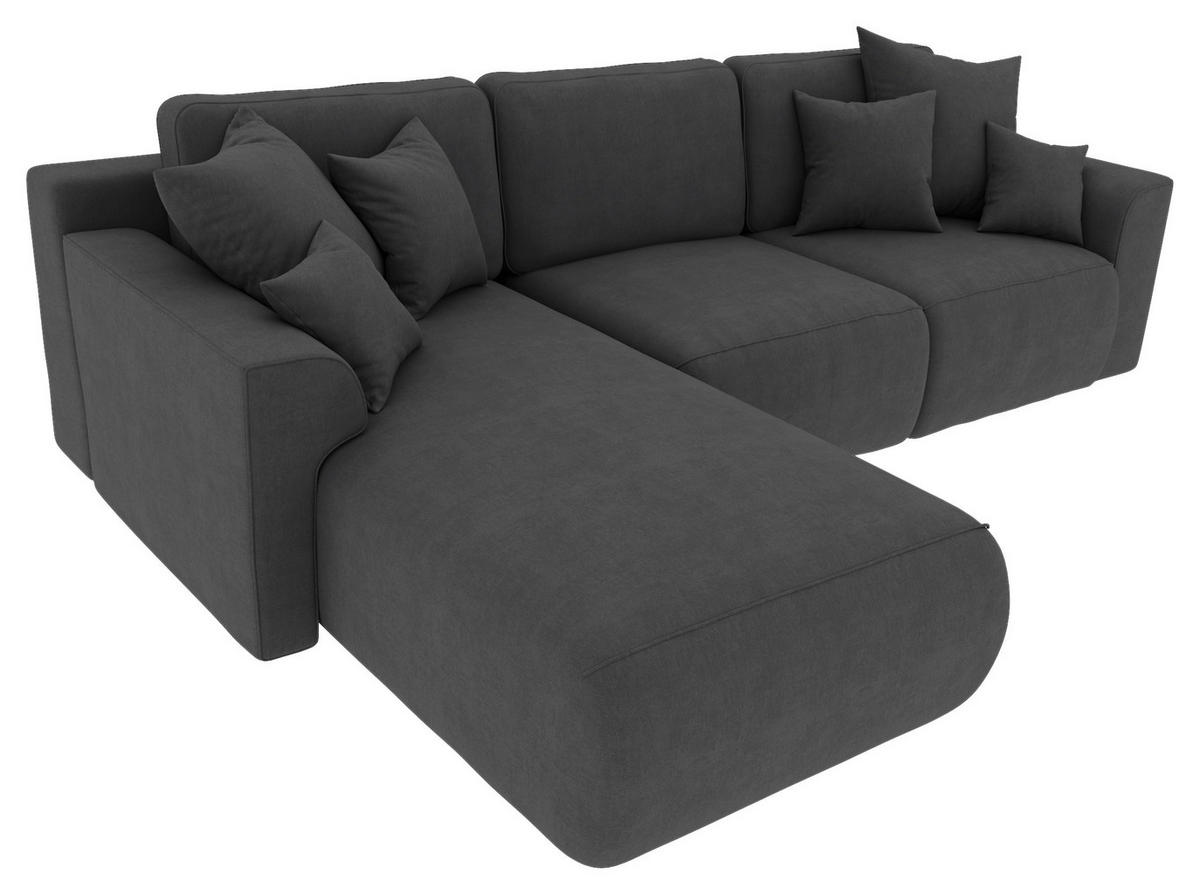 ECKSOFA Dunkelgrau Velours Zierkissen, Rückenkissen, Bettkasten, Schlaffunktion, Rücken echt, Liegefläche im Originalstoff  - Chromfarben/Dunkelgrau, KONVENTIONELL, Kunststoff/Textil (195/293cm) - Carryhome