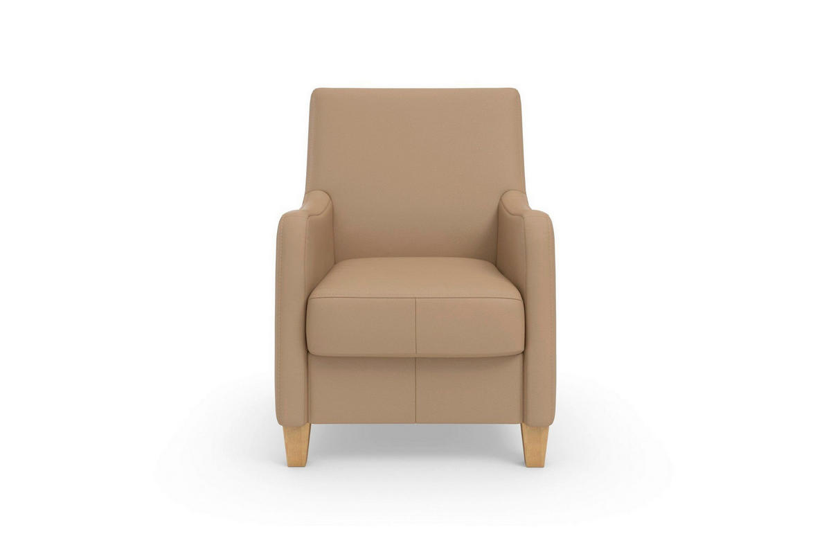 SESSEL in Echtleder Cappuccino  - Eichefarben/Cappuccino, Basics, Leder/Holz (70/93/75cm) - Sit & More