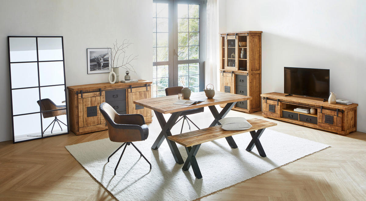 ESSTISCH in Holz 220/100/76 cm  - Schwarz/Braun, LIFESTYLE, Holz/Metall (220/100/76cm) - Landscape