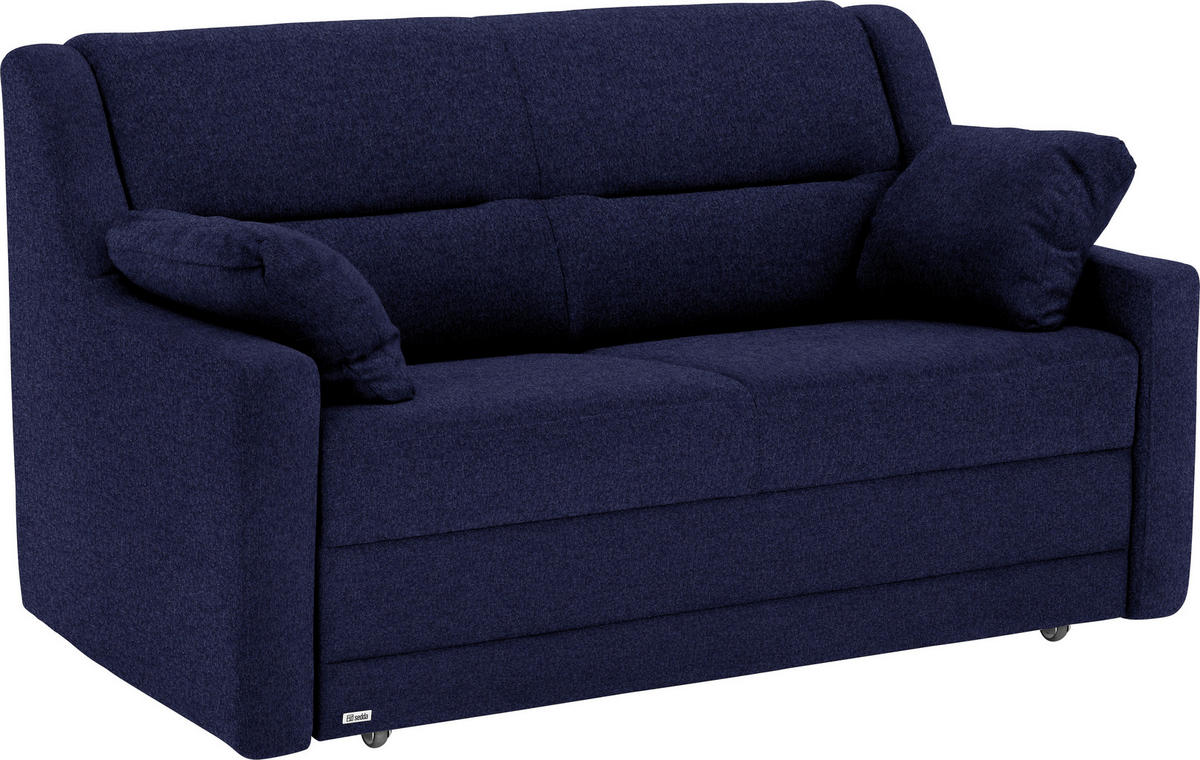 SCHLAFSOFA  mit Lederauswahl, Stoffauswahl, Schlafen auf Sitzhöhe, Hocker erhältlich, Rückenfutter Flachgewebe Blau  - Blau/Schwarz, KONVENTIONELL, Kunststoff/Textil (152/88/91cm) - Sedda